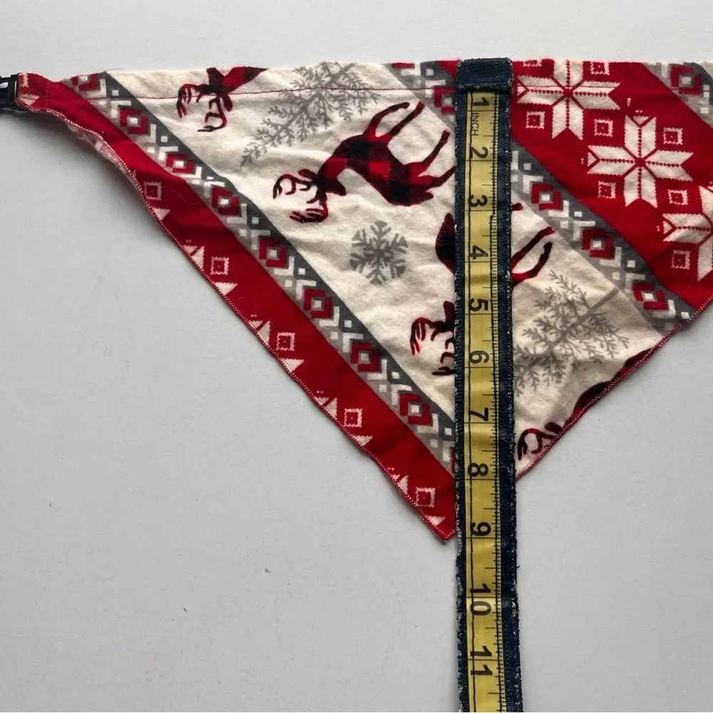 Christmas Dog Bandana Reversible Red Snowflake & Reindeer Holiday Pet Scarf